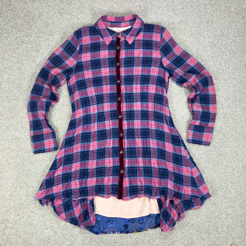 Soft Surroundings Kensington Tunic Top Womens S Flannel Plaid Velvet Boho Artsy